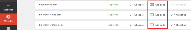 Add codes to approved websites