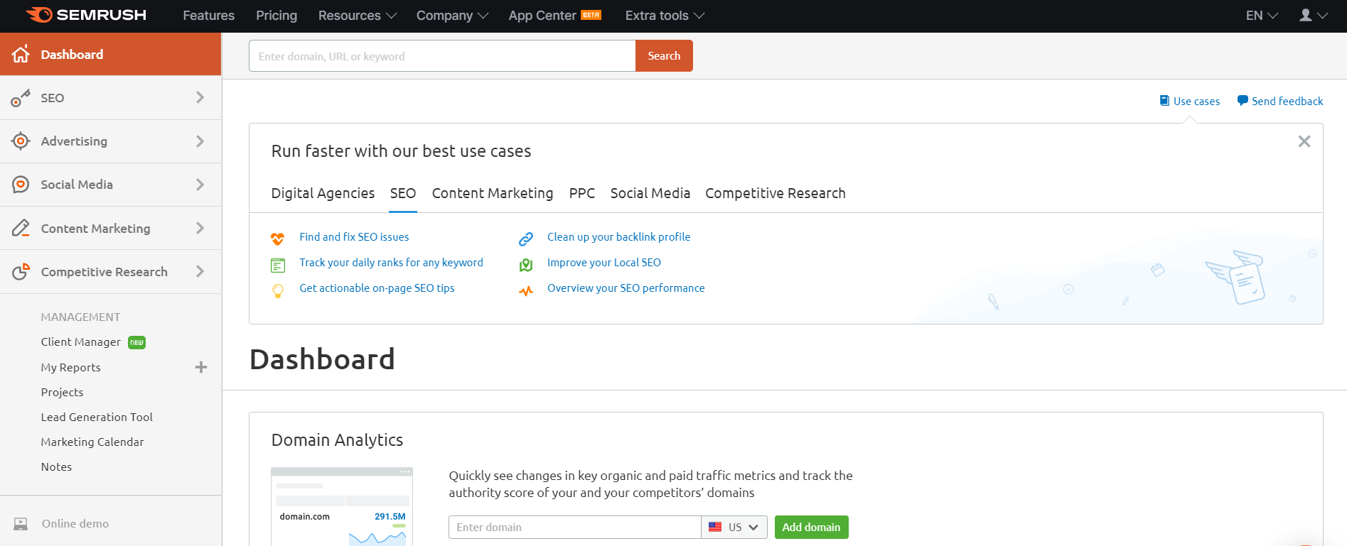 SEMRush dashboard