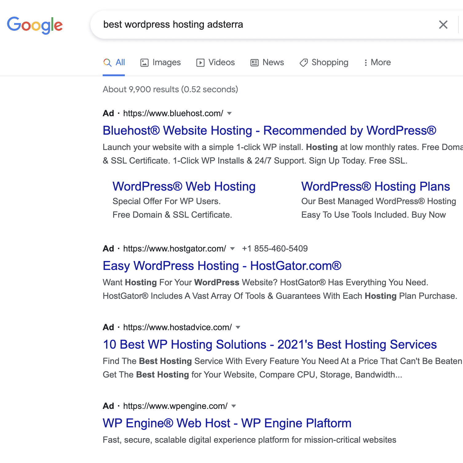 Best wordpress hosting adsterra Google search results