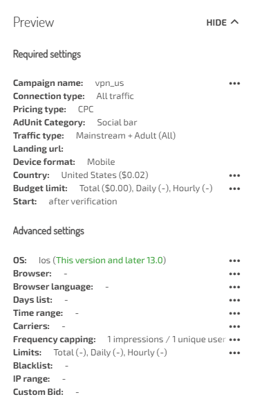 Campaign settings for a VPN case study