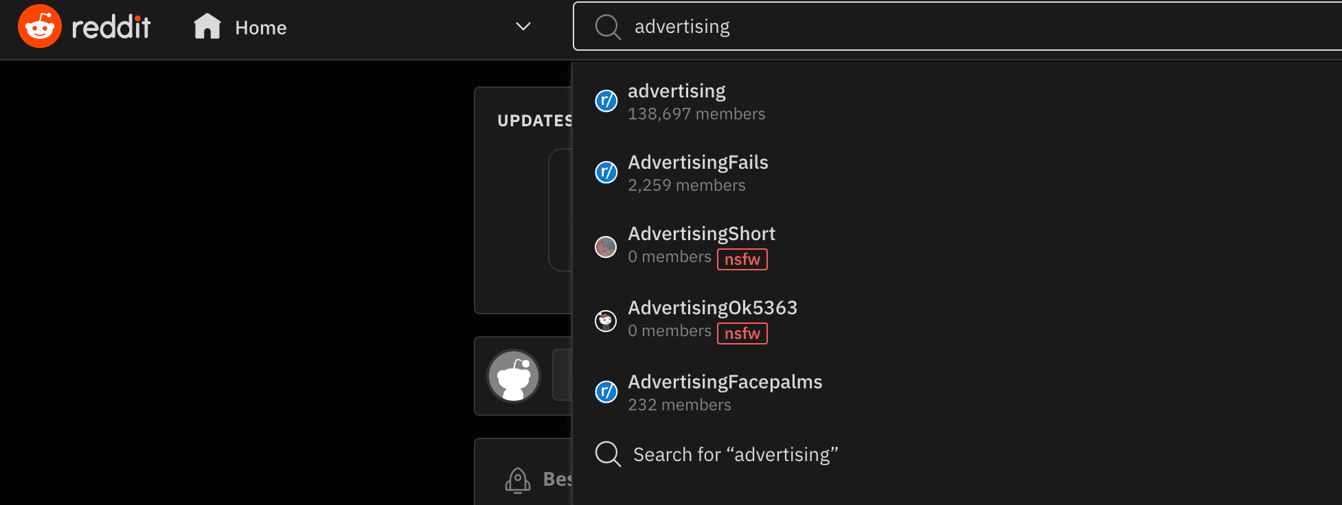 Subreddits search on Reddit