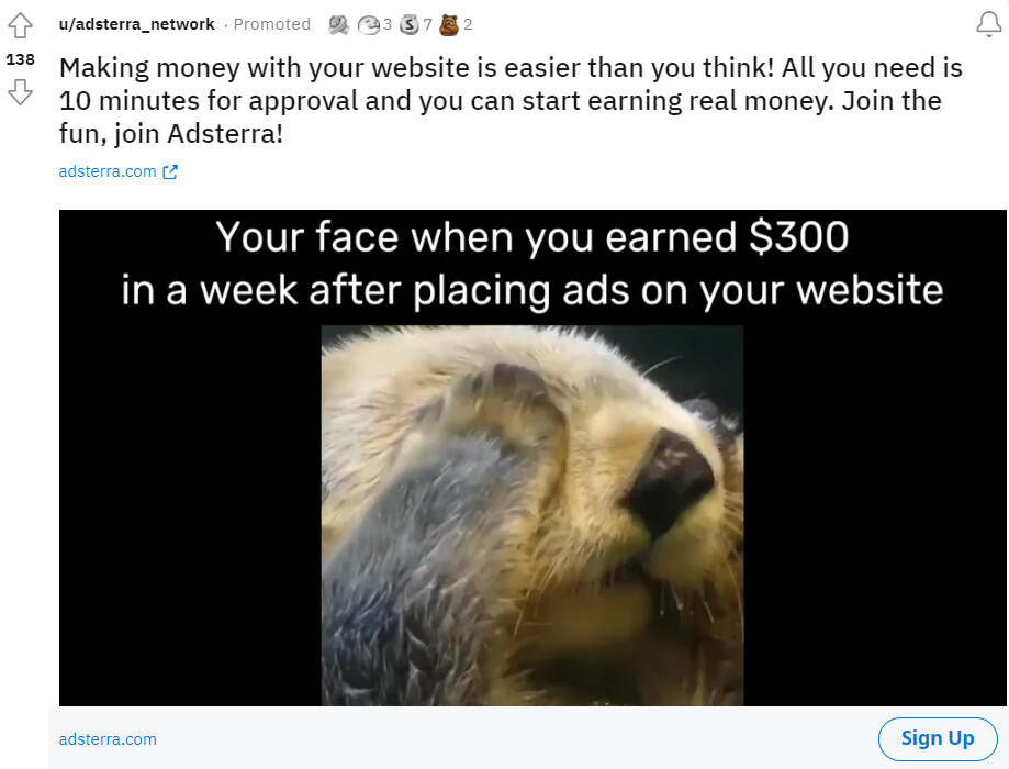 Adsterra meme on Reddit