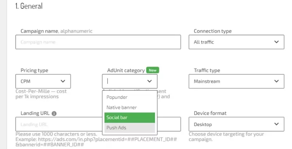 types of ads with Social bar