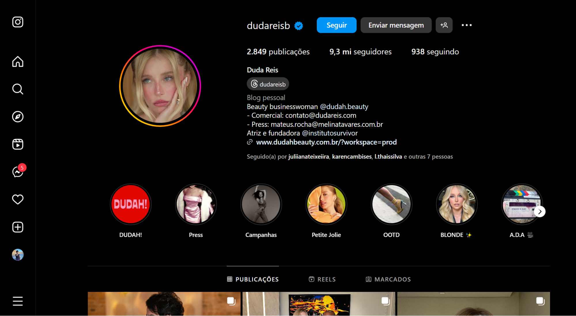 pagina-de-instagram-da-influenciadora-duda-reis