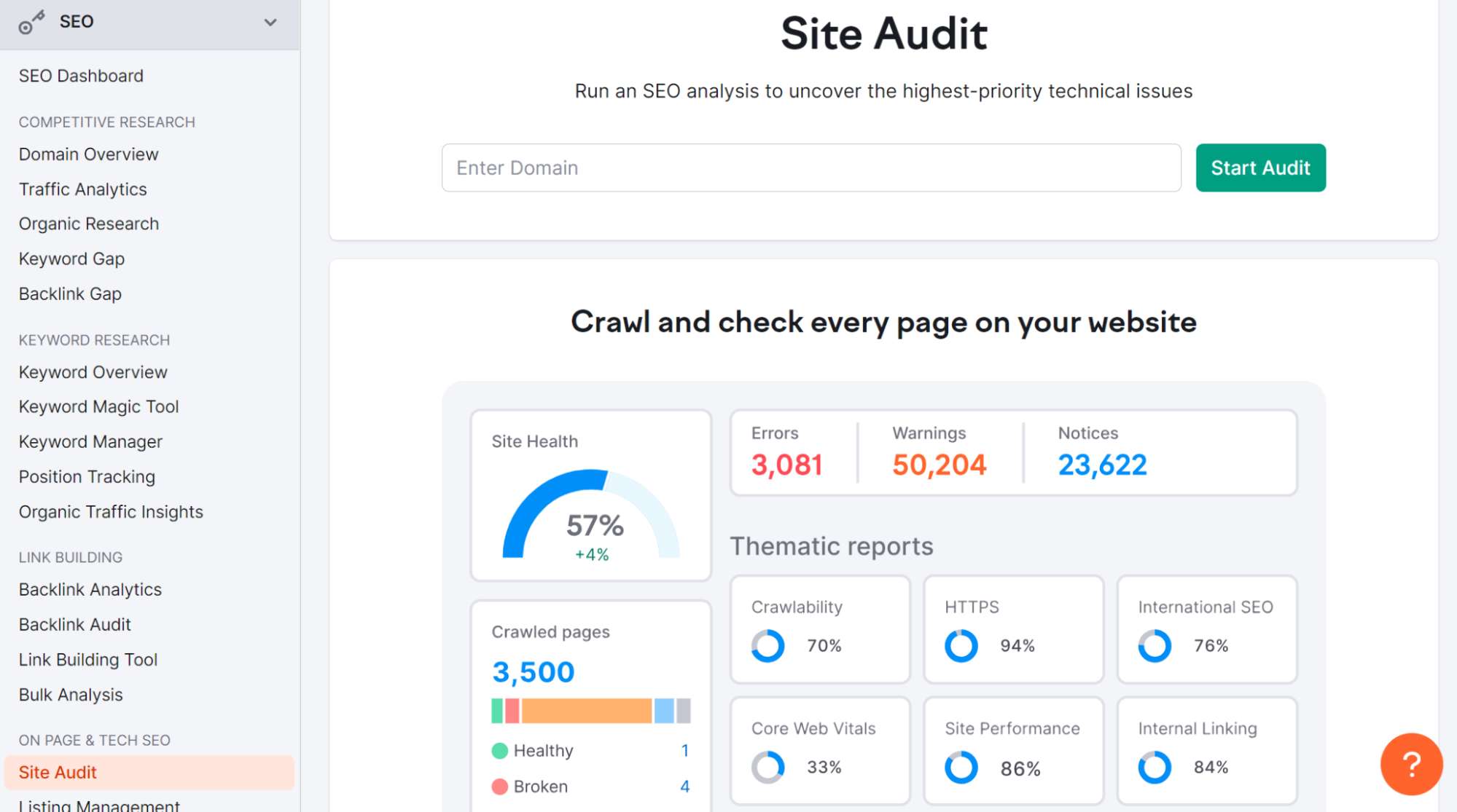 pagina-de-auditoria-de-site-da-semrush