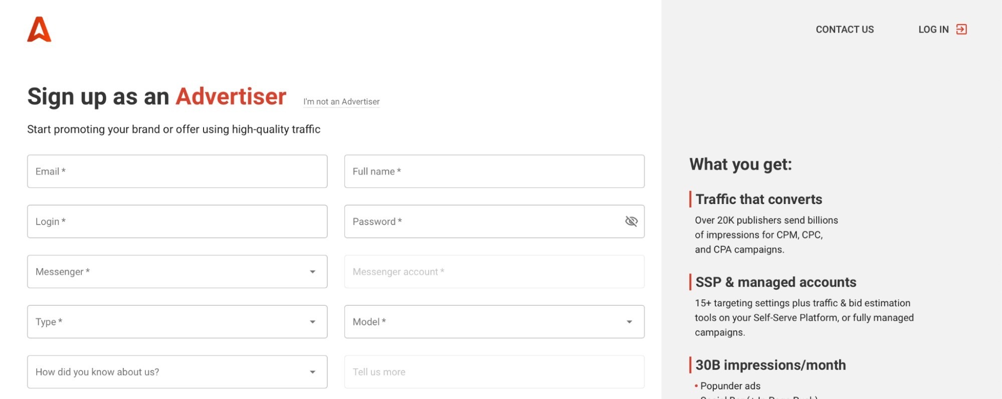 advertiser-signup-form-cpa-cpm-cpc-30B-impressions-popunder-ssp-managed
