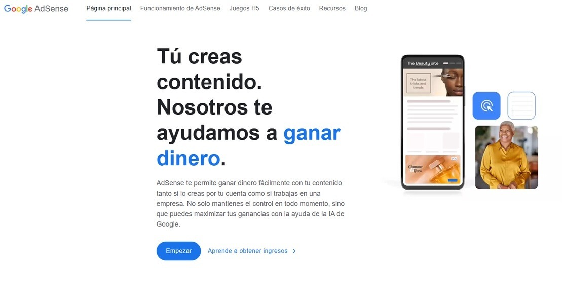 pagina principal de google adsense