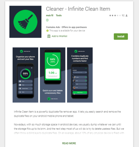 Android cleaner landing page