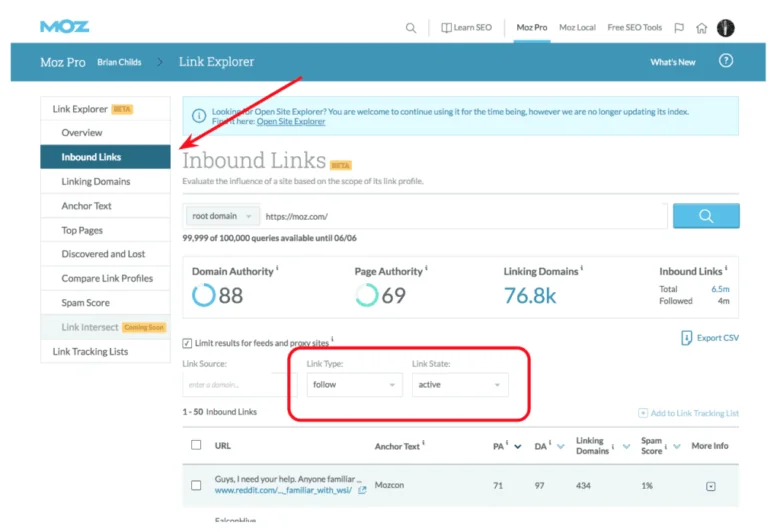 Moz tools for backlinks