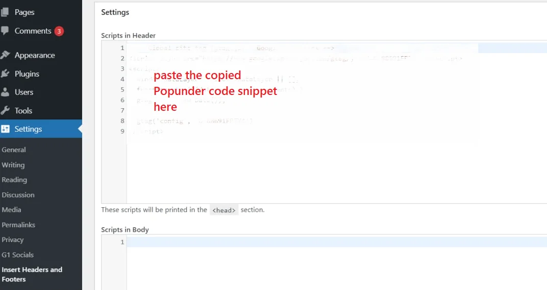 Pasting ad scripts via WordPress plugins