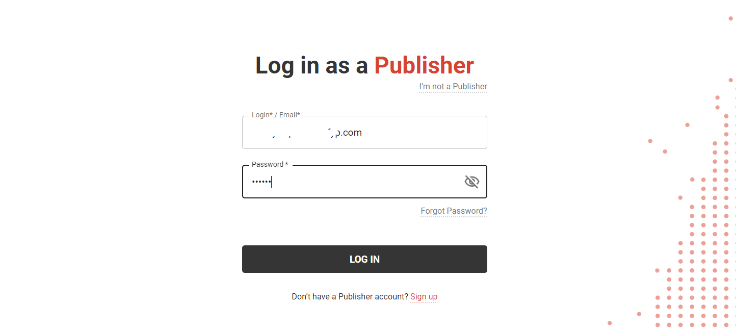 log in page