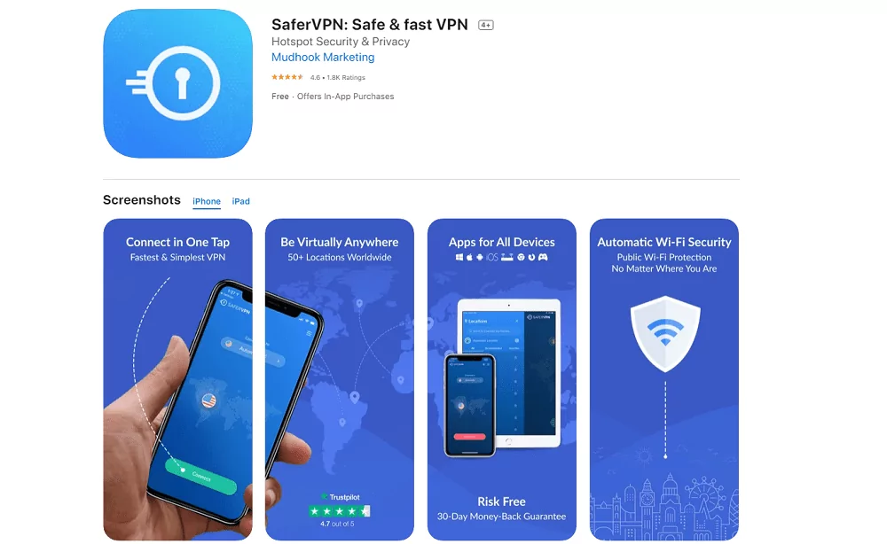 Landing page for a VPN offer