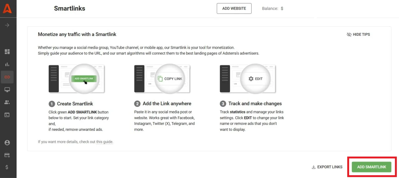 How to add Adsterra Direct Link