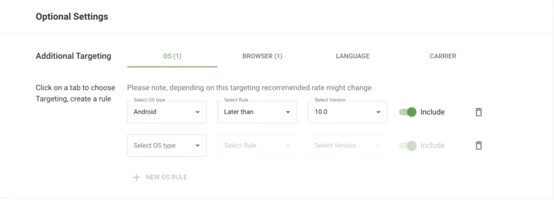 Additional targeting settings