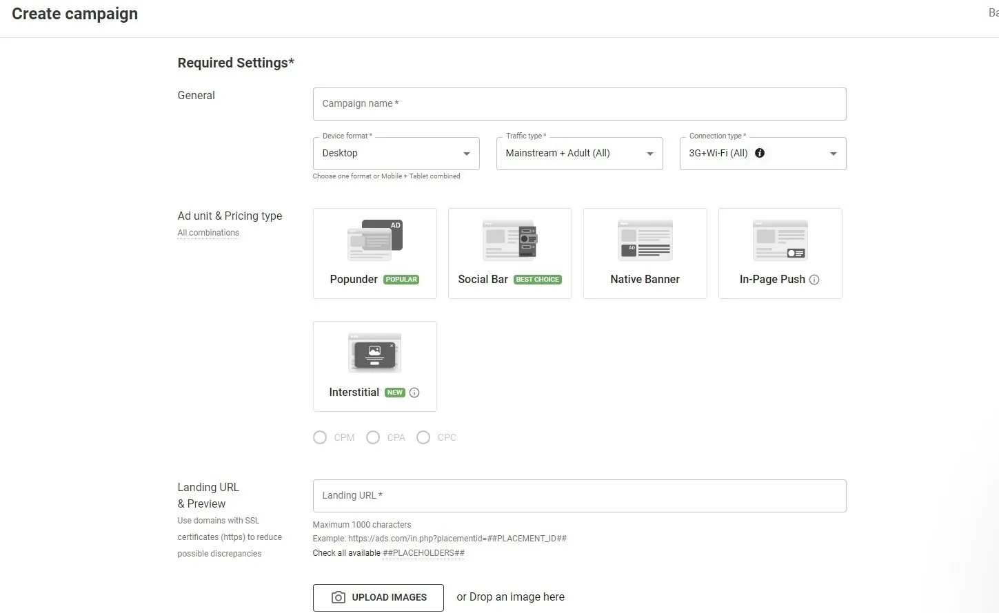 pagina-de-configuracao-de-campanha-da-adsterra